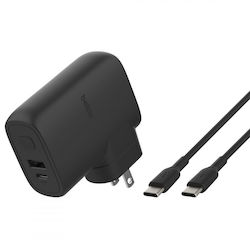 Belkin Charger with USB-A port and USB-C port and USB-C - USB-C Cable 25W in Black Colour (BOOST Charge Hybrid Dual Charger + Power Bank 5K)