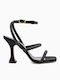 Sante Fabric Women's Sandals with Strass Black with High Heel