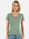 Guess Women's T-shirt with V Neckline Green