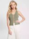 Guess Women's Summer Blouse Sleeveless with V Neck Green