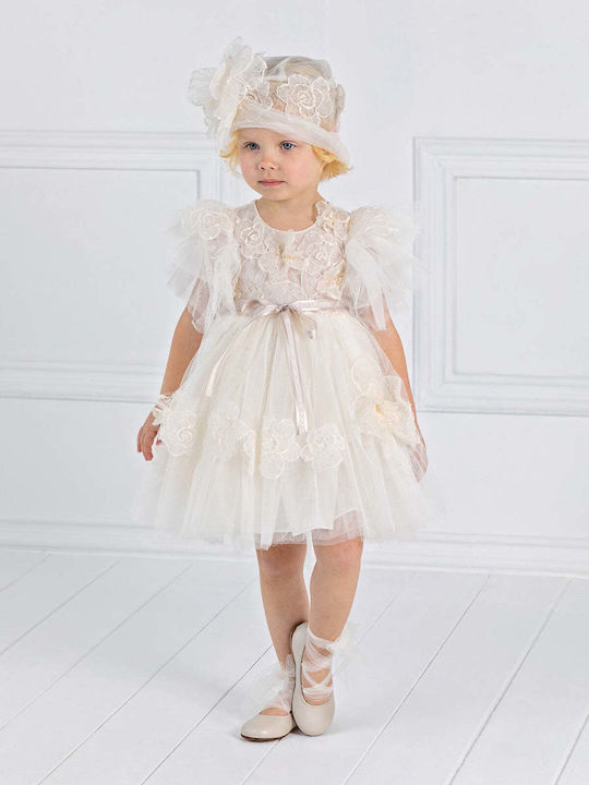 Designer's Cat White Baptism Dress made of Tulle