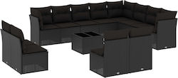 Σετ Set de mobilier pentru spații exterioare cu perne Negru 13buc