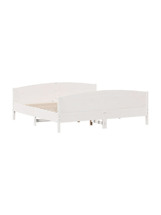 Κρεβάτι King Size από Μασίφ Ξύλο Μπεζ με Τάβλες για Στρώμα 180x200cm