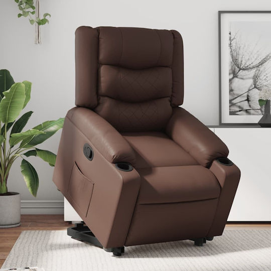 Πολυθρόνα Relax Massage με Υποπόδιο από Δερματίνη Καφέ 77x93x99cm