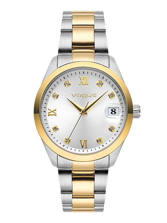 Vogue Two Tone Women's Watch with Silver Metal Bracelet