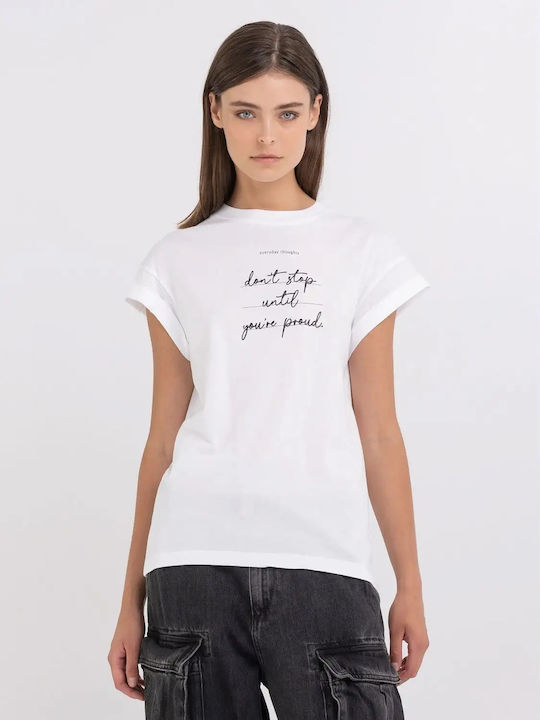 Replay Γυναικεία Καλοκαιρινή Μπλούζα Κοντομάνικη Λευκή