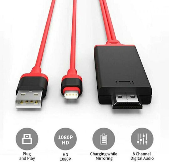 ATC Cablu HDMI De Sex Masculin - Fulger Masculin / USB-A Masculin 1m Roșu