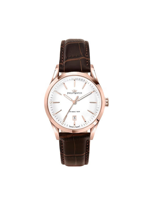 Philip Watch Watch Battery with Brown Leather Strap