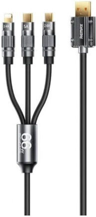 Remax Regular USB to Type-C / Lightning / micro USB Cable Μαύρο 1m (RC-C126)