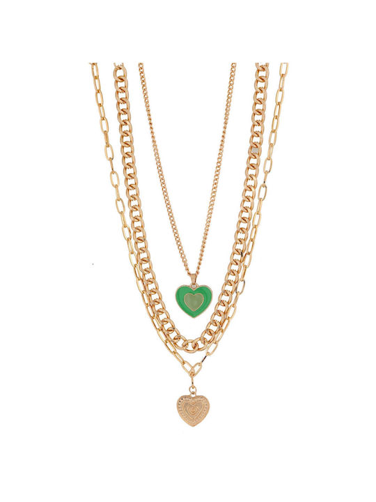 Achilleas Accessories Necklace Triple with design Heart Gold Plated