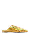 Flach Leder Mules in Gelb Farbe