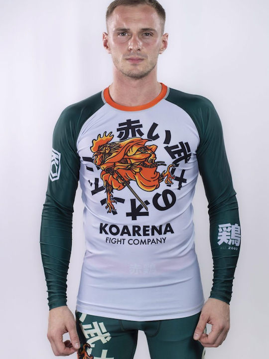 Koarena Koarena Samurai Chicken Ανδρική Μακρυμάνικη Μπλούζα KAR102 για Jiu-Jitsu Λευκή