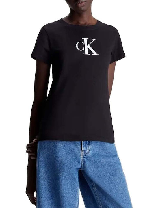 Calvin Klein Monogram Γυναικείο T-shirt Πουά Μαύρο