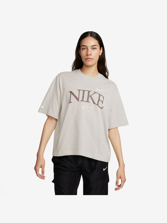Nike Damen Sport Oversized T-Shirt Beige