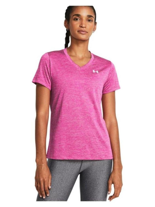 Under Armour Damen Sportliches Bluse Kurzärmelig Schnell trocknend mit V-Ausschnitt Rosa