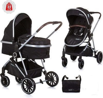 Chipolino AURA Verstellbar 2 in 1 Baby Kinderwagen Geeignet für Neugeborene Obdisian Silver