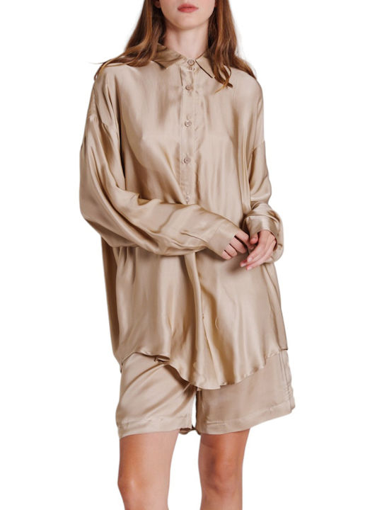 Collectiva Noir Women's Long Sleeve Shirt Beige