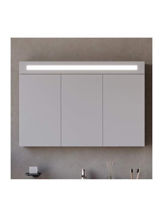 Bathroom Mirror Led made of MDF with Shelf 100x14cm White