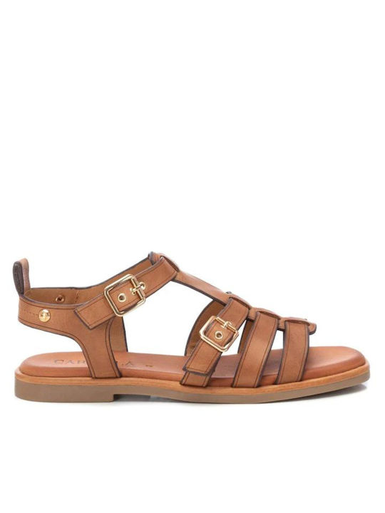 Carmela Footwear Leder Damen Flache Sandalen in Tabac Braun Farbe