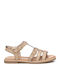 Leather Women's Flat Sandals Beige