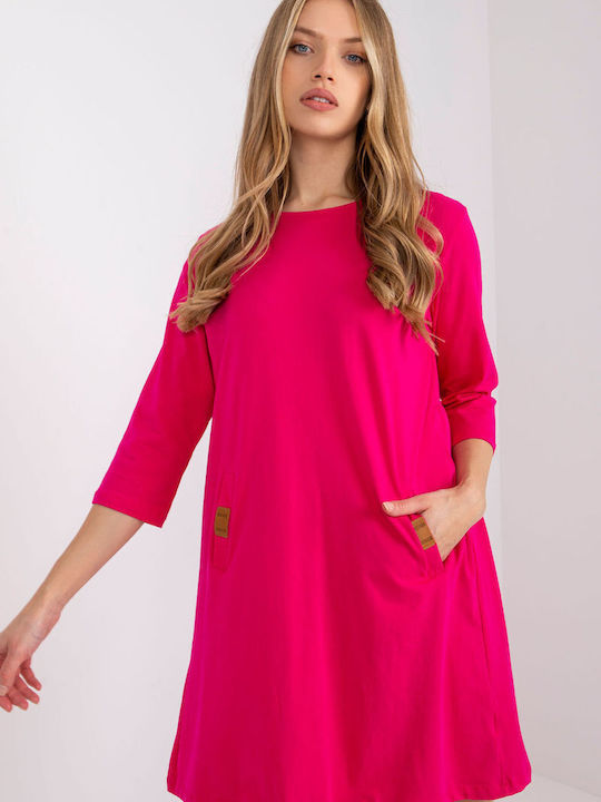 Relevance All Day 3/4 Sleeve Cotton Mini Dress Pink , Loose Fit