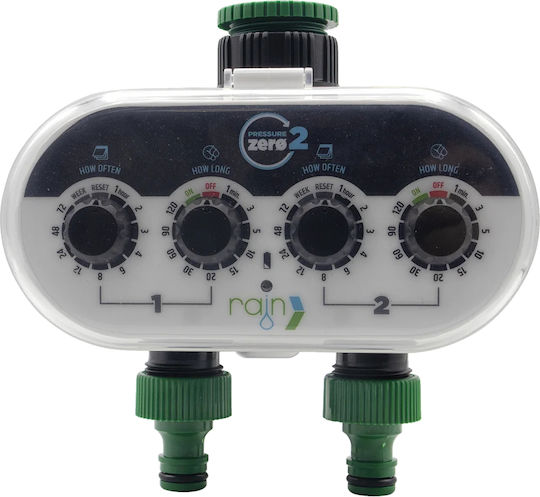 Rain Zero Pressure Tap Timer Προγραμματιστής Ποτίσματος Μπαταρίας 2 Εξόδων