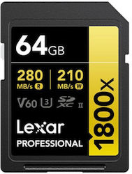 Lexar Professional 1800x SDXC 64GB Klasse 10 U3 V60 UHS-II