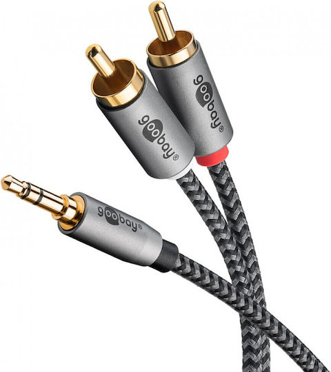 Goobay Καλώδιο Ήχου 3.5mm male - 2x RCA male Γκρι 1m 65285