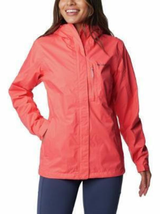 Columbia Pouring Adventure Ii Women's Short Lifestyle Jacket Waterproof for Spring or Autumn with Hood Coral