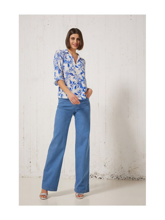 Enzzo Women's Fabric Trousers Blue