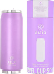 Estia Recyclable Glass Thermos Stainless Steel BPA Free Lavender Purple 500ml with Straw