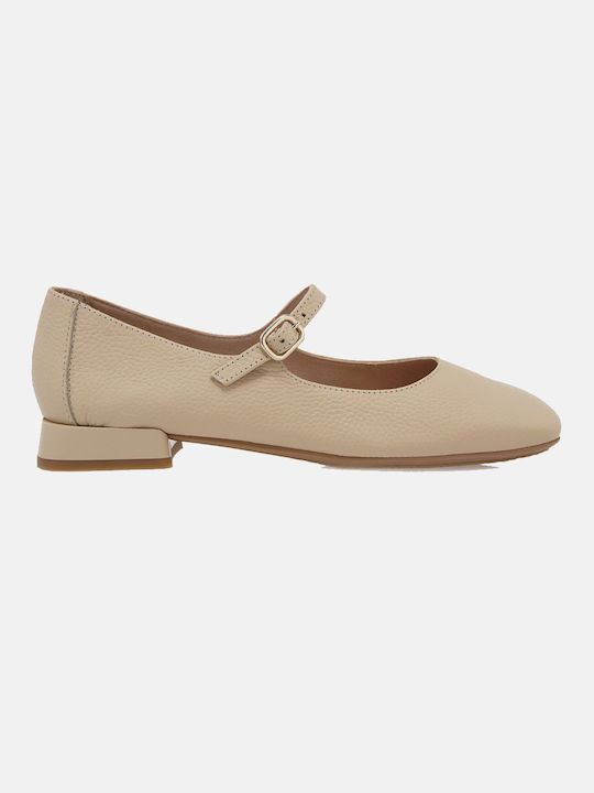 Desiree Shoes Leather Pointy Ballerinas with Strap Beige