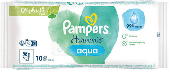 Pampers Harmonie Υποαλλεργικά Μωρομάντηλα με 99% Νερό, χωρίς Οινόπνευμα 10τμχ