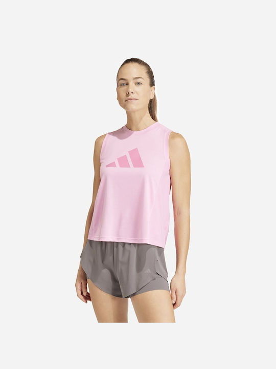 Adidas Γυναικείο Αθλητικό Crop Top Αμάνικο Fast Drying με Διαφάνεια Ροζ