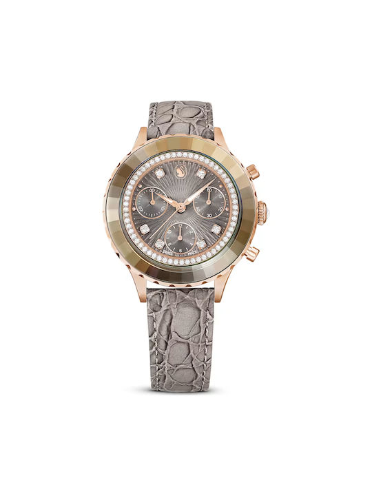 Swarovski Octea Watch with Gray Leather Strap