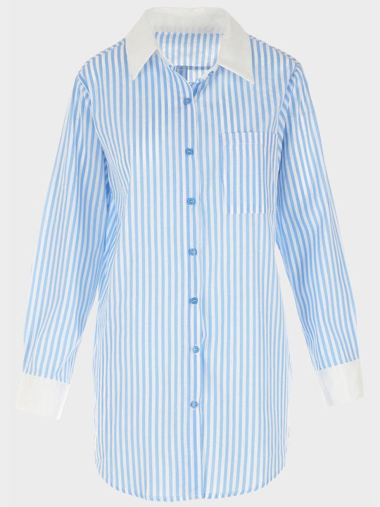 G Secret Women's Striped Long Sleeve Shirt Light Blue