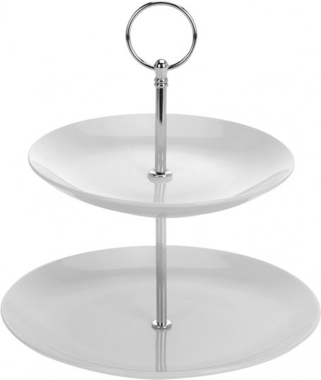 Excellent Houseware Etajeră 2 niveluri din Porțelan Albă Ø21cm L21xl25cm 1buc