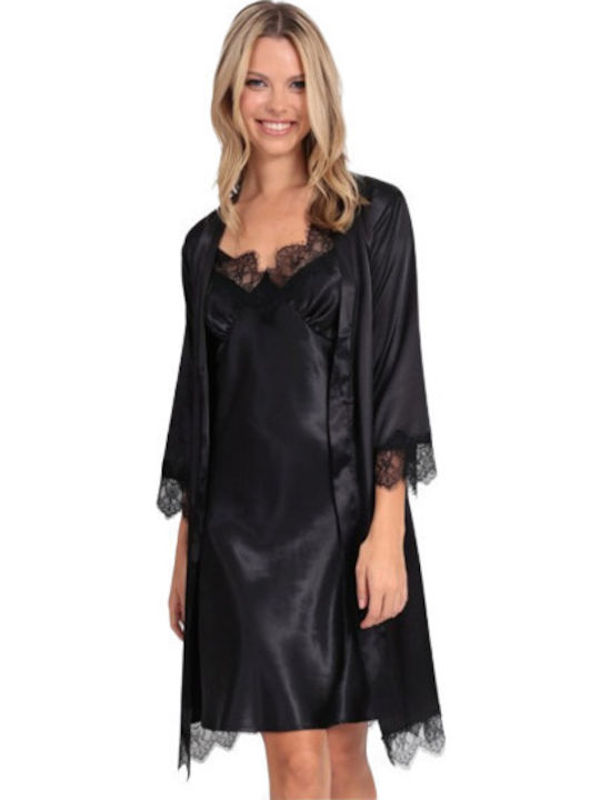 Lingerie Boutique Pentru Femei Halat cu Cămașă de noapte Neagră