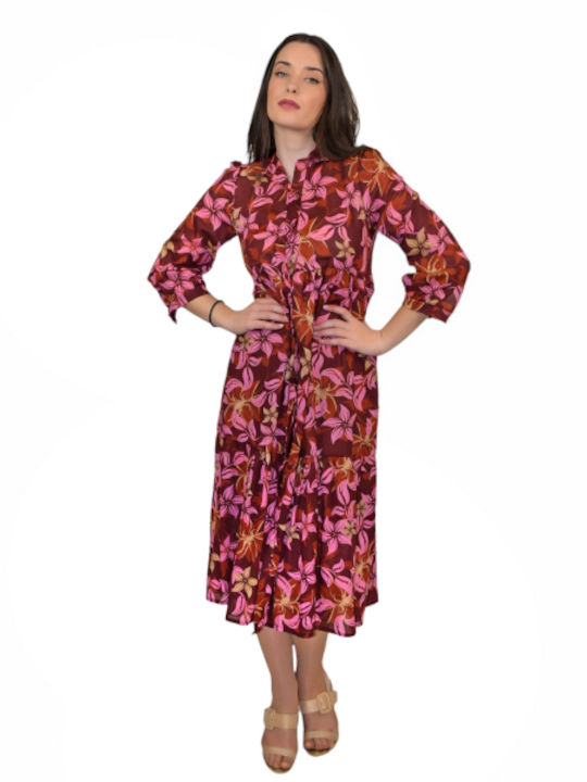 Morena Spain Midi Shirt Dress Dress Burgundy