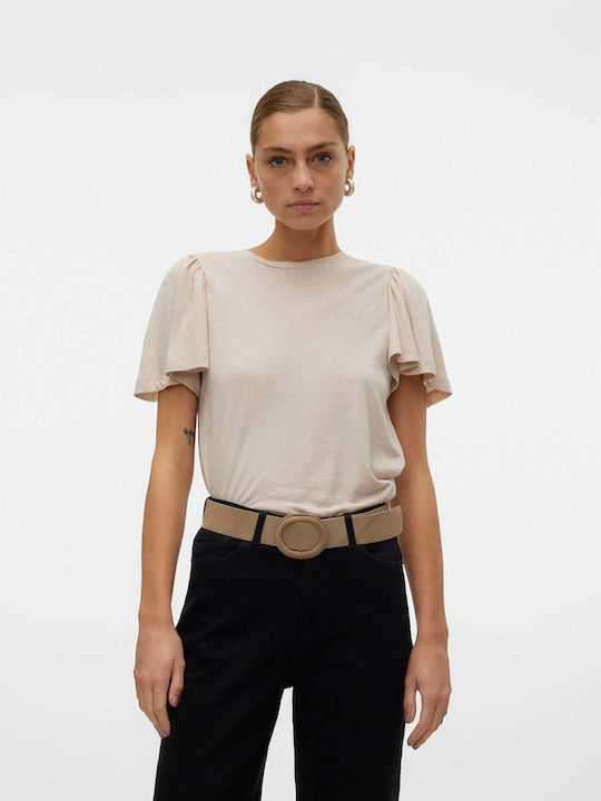 Vero Moda Women's Summer Blouse Short Sleeve Beige