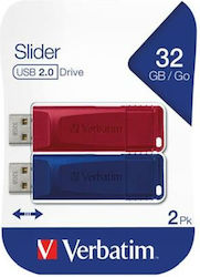 Verbatim Slider (2pcs) 32GB USB 2.0 Stick Mehrfarbig