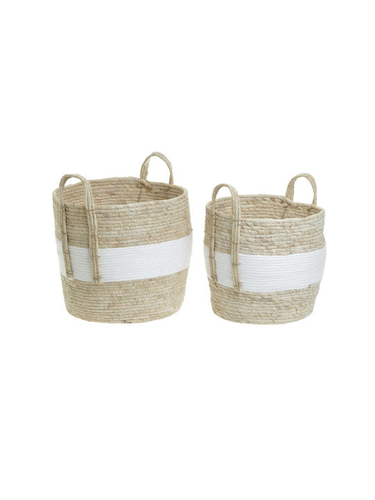 Inart Set of Decorative Baskets Straw with Handles White 38x38cm 2pcs
