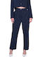 Women's Fabric Trousers Striped Navy Blue