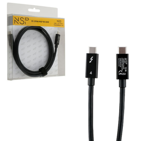 NSP Thunderbolt 4 Cable 100W Μαύρο 1.5m