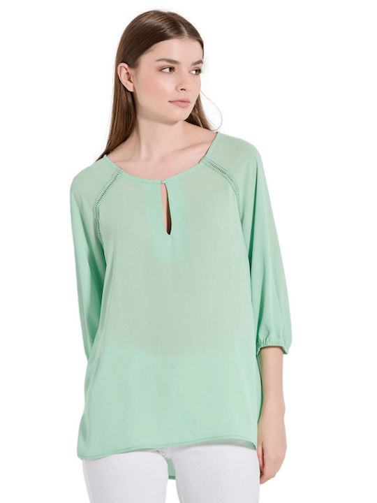 Matis Fashion Women's Summer Blouse with 3/4 Sleeve Green