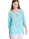 Matis Fashion Women's Summer Blouse with 3/4 Sleeve Light Blue