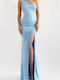 DOT Maxi Φόρεμα με Σκίσιμο Γαλάζιο