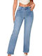 High Waist Women's Jean Trousers Push Up in Straight Line