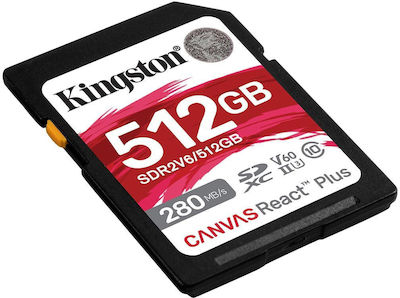 Kingston Canvas React Plus V60 SDXC 512GB Class 10 U3 V60 UHS-II