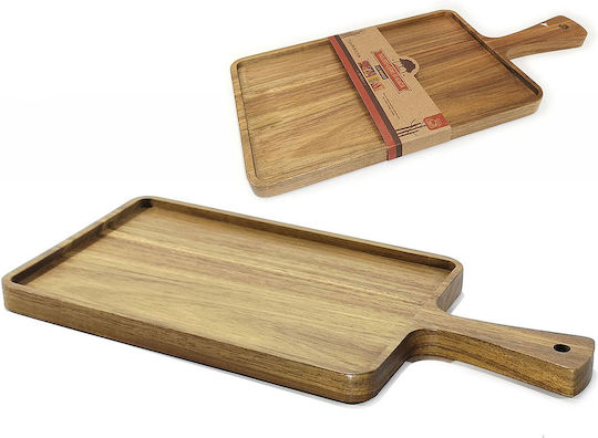 ArteLibre Wooden Rectangular Serving Tray with Handles in Brown Color 39x18x2cm 06511190 1pcs